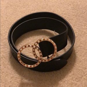 Black Leather belt with gold attachment